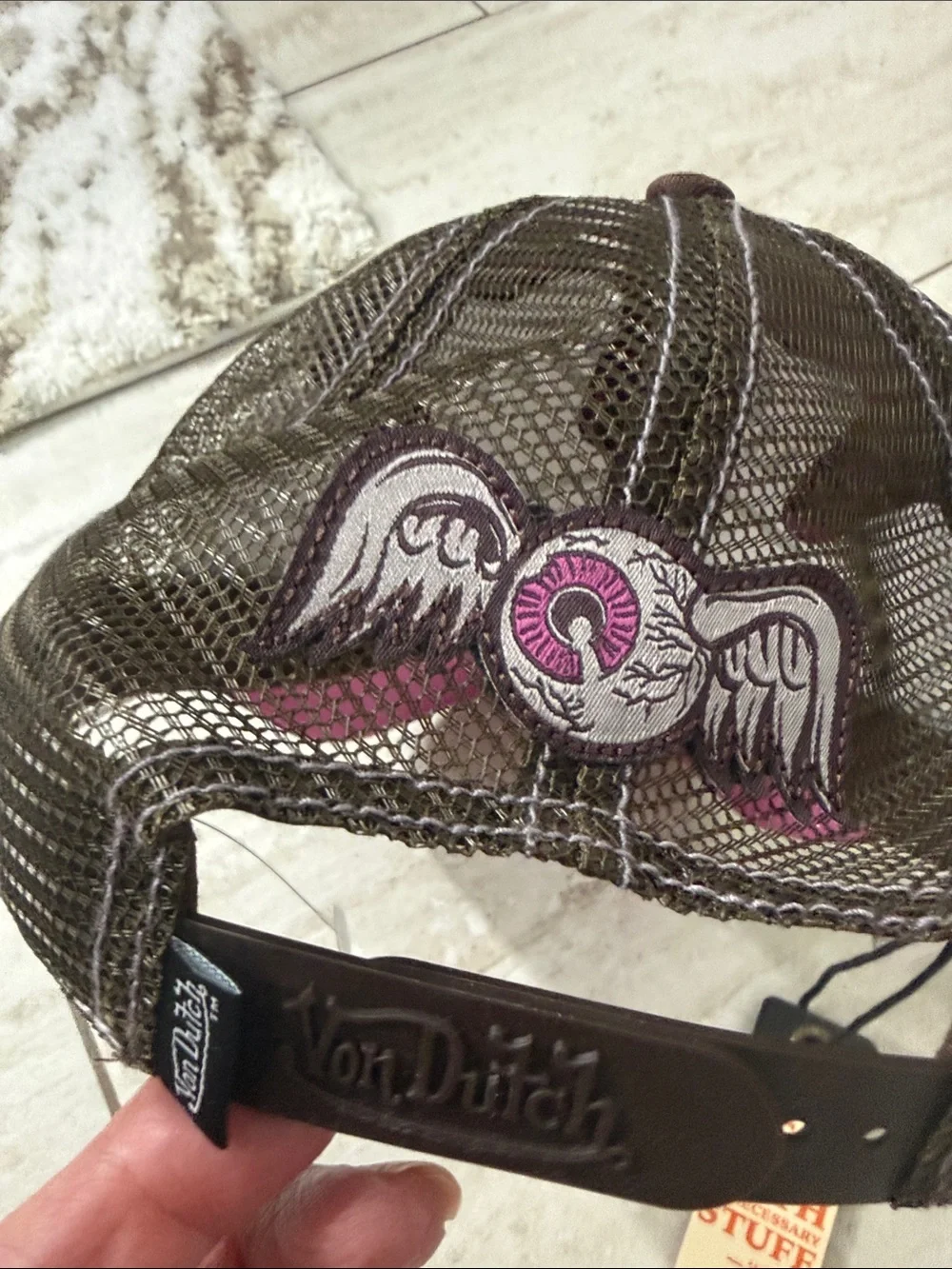Von Dutch Brown Leather-Look Trucker Cap with Pink Accents..nwt..o/s
